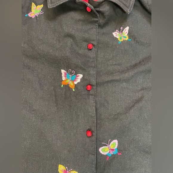 VINTAGE Duc Loi Silk Linen All Over Butterfly Linen Jacket Women Medium Black - Picture 2 of 11